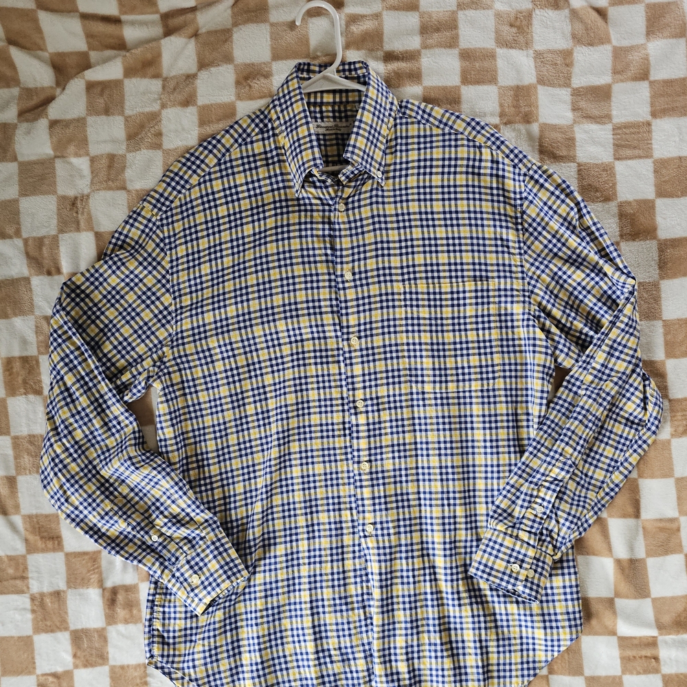 Giovanni Rosmini Made In Italy Men's Blue and Yellow Checkered Shirt XL